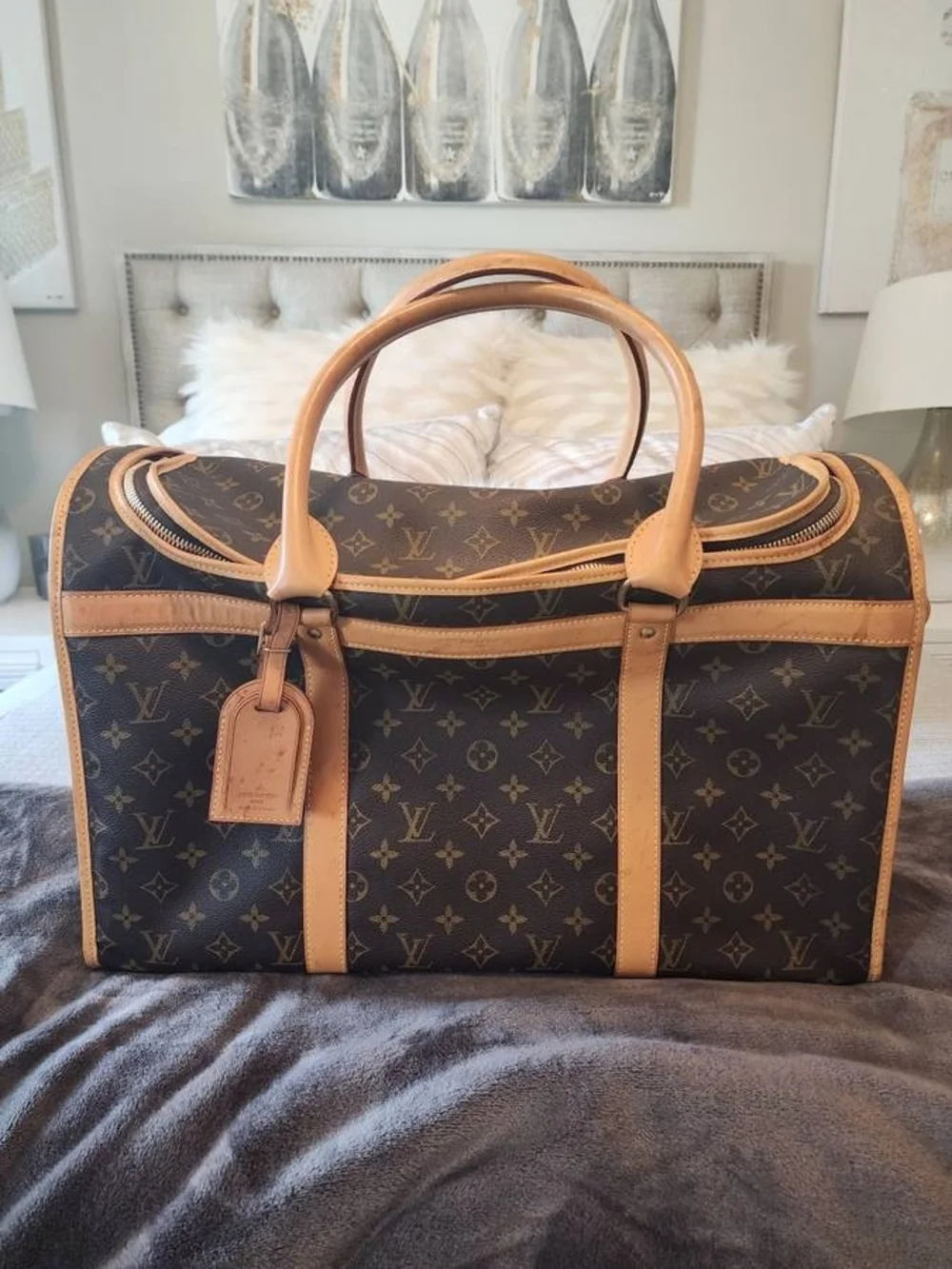 Louis Vuitton Brown Monogram Pet Carrier with Tan Trim